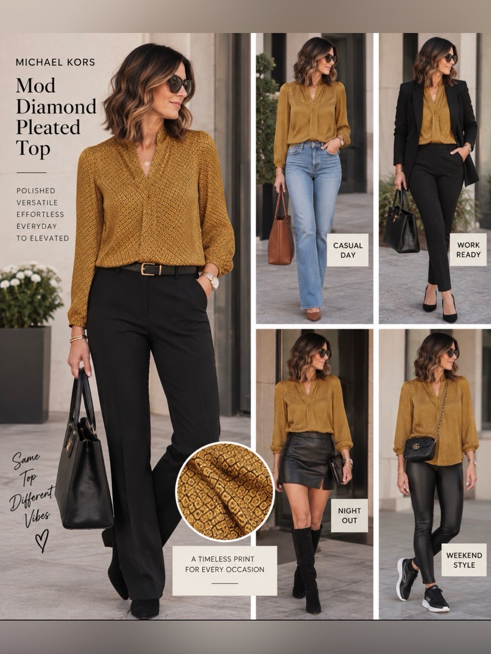 Michael Kors Mod Diamond Pleated Top